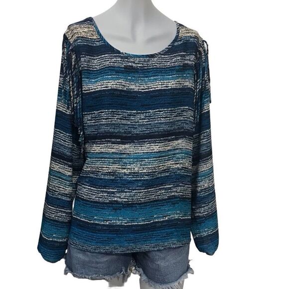 Ariat Blue Long Sleeve Fringe Etta‎ Blouse size large - Picture 13 of 13